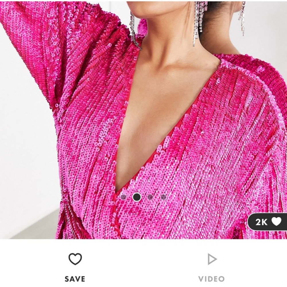 - ASOS EDITION sequin wrap mini dress in hit pink - size 6 - Picture 2 of 12